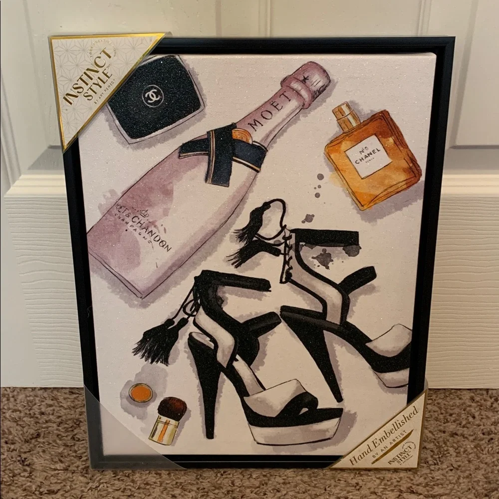 FASHION INSPIRED Heels & Champagne Picture with Black Frame